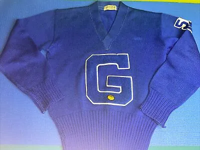 Vtg 50s Imperial Official Award 100% Wool V Neck Sweater 40 Blue Letterman • $59.99