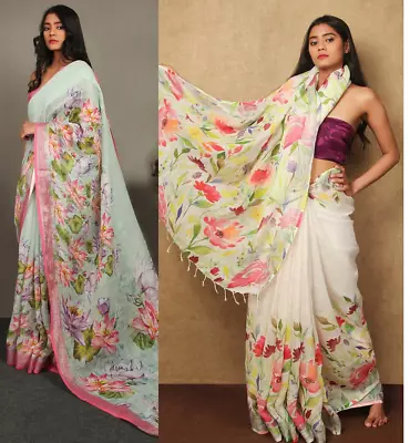 £24.99 • Buy New Bollywood Linen Silk Designer Saree Indian Wedding Party Wear Pakistani Sari