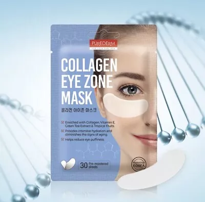 PUREDERM Collagen Eye Zone Mask 30 Sheets Korean Skin Care Original K-Beauty UK • £3.99