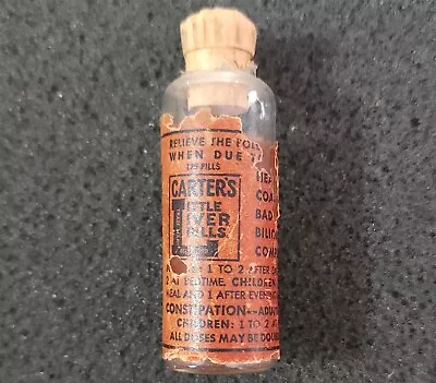 Antique Carter's Little Liver Pills Labeled Medicine Bottle 2.5  Tall • $11.88
