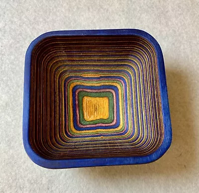 Multi-color Striped Island Bamboo Wooden Square Pinch Bowl Blue • $7