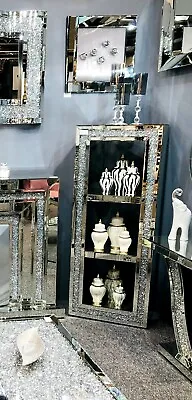 Mirrored Crushed Crystal Diamond Display Cabinet Sideboard Bookcase Venetian • £469