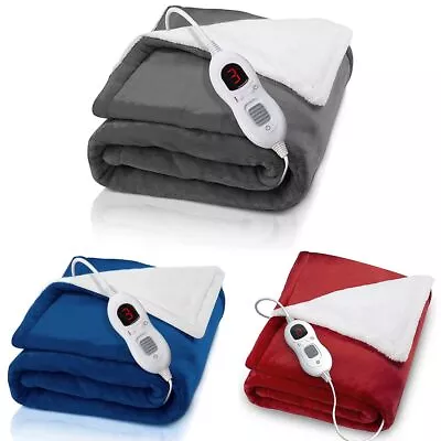 Luxurious Electric Heated Throw Soft Fleece Grey Over Blanket Digital Controller • £34.95
