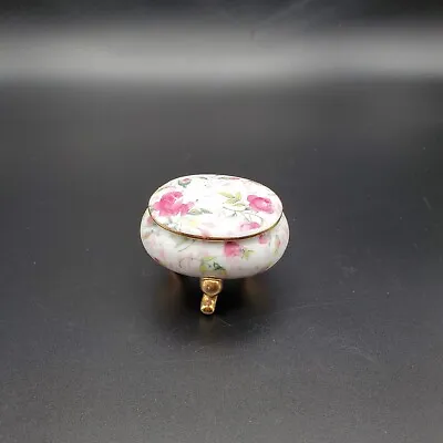 Trinket Box Made In Japan Pink Rose Chintz Footed Gold Gilt  Miniature #1239 • $10.89