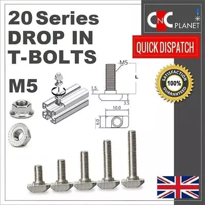 T-Bolt M5 Drop In Flange Nut Hammer 20 Series Aluminum Extrusion Prof T Slot 6mm • £1.95