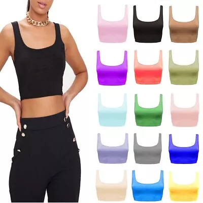 £6.49 • Buy Womens Ladies Plain Sleeveless Strappy Scoop Neck Bra Summer Crop Top Vest