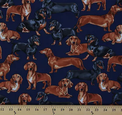 Dachshunds Dogs Puppies Puppy Toss Animal Navy Cotton Fabric Print D779.43 • $12.95