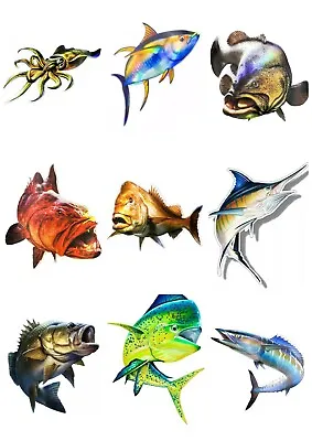 Reflective FISHING Stickers Decals 20cm Esky Boat Car Fish Gift Squid Snapper • $12.50