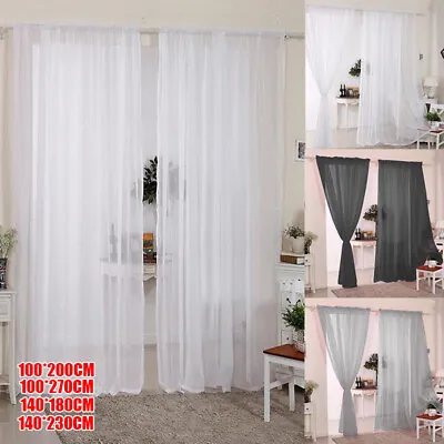 Pair (2 Panels) Voile Curtains Net Slot Top Solid Sheer Door Window Curtain UK • £7.89