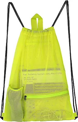 Heavy Duty Drawstring Mesh Bag Gym Backpack Sports String Bag With Bottle • $10.68