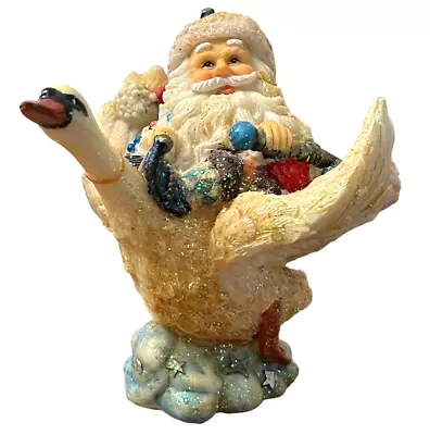 Mark Roberts Collection Santa Claus Riding Swan Glitter Goose Figure • $40.79