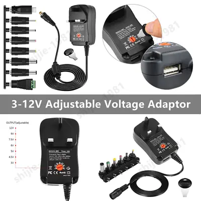 6/8 Tips Adjustable 3-12V Voltage Adaptor Charger USB AC/DC Power Supply Adapte  • £8.98