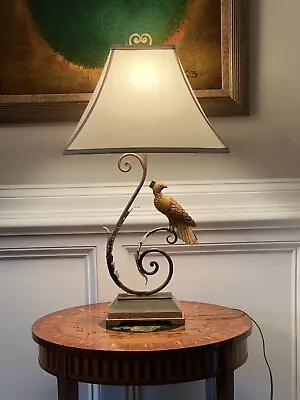 Currey & Company Gold Gilt Bird Wrought Iron W Wood Table Lamp NO LAMP SHADE • $589