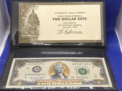 World Reserve Monetary Exchange 2003 A Two Dollar Note In Folder - 22k Gold Plt • $24.95