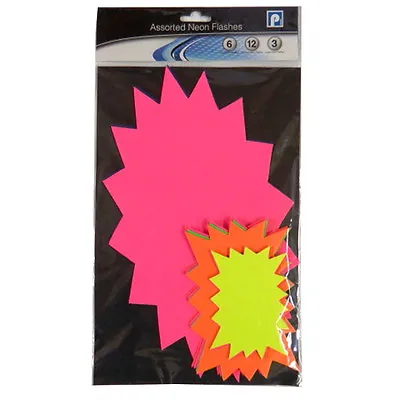 Neon Fluorescent Display / Pricing Card Packs - Flash Star Mixed Sizes • £3.80