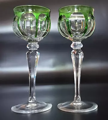 (2) Moser Crystal Wine Hock Glass Green Cut To Clear • $127.50