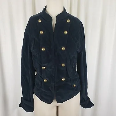 Live A Little Black Velvet Gothic Steampunk Military Band Jacket Womens M Gold • $50.39