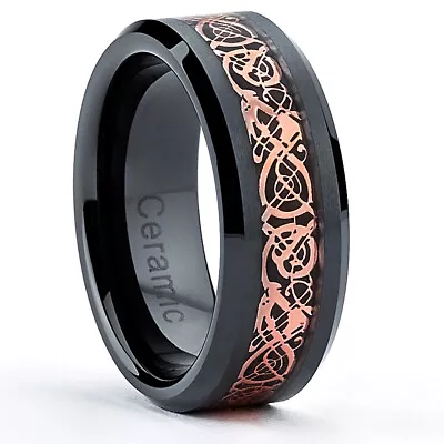 8MM Black Ceramic Celtic Dragon Over Carbon Fiber Inlay Wedding Band Ring • $18