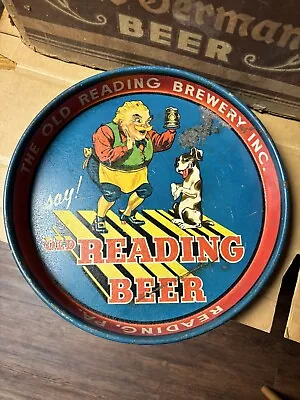 VTG 1940's Old Reading Beer Reading PA 12  With Dog Round Metal Beer Tray Sign • $50