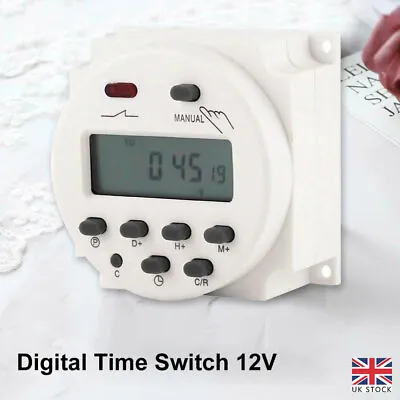 DC 12V 16A LCD Digital Timer Switch Electronic Power Time Relay Programmable New • £9.99