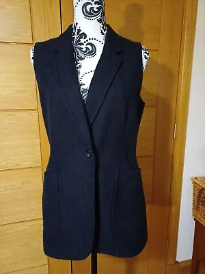 Waistcoat Hobbs Size 12 Womens Dark Navy Single Button Textured Heavy Weave • £30