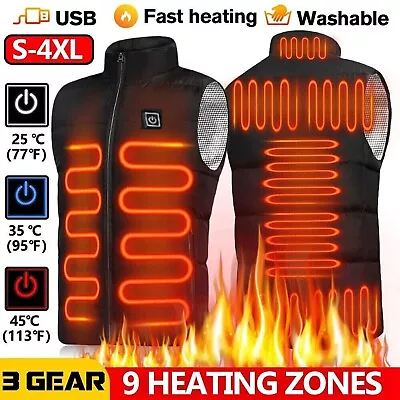 9 Areas Electric Vest Heated Jacket USB Thermal Warm Heat Pad Winter Body Warmer • $40.99