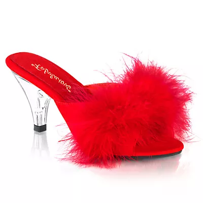 PLEASER BEL301F/RPU Sexy Bedroom Red Marabou Feather Slippers Satin 3  Shoes • $45.95