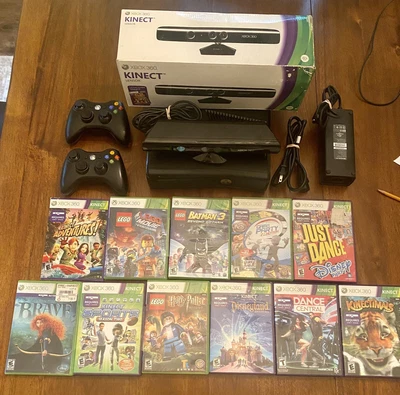 $89.99 • Buy Xbox 360 S Console (Model 1439) 250 GB Black Bundle Kinect Sensor Cords 11 Games