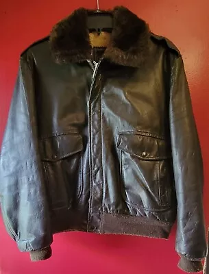 Vintage 1960s Cooper Designer Leather Flight Bomber Jacket Faux Fur Collar Rare • $124.99