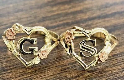 10K Solid Yellow & Rose Gold Alphabet Initial Heart Rings All Sizes • $110.88