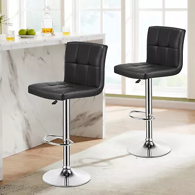 2pcs Faux Leather Bar Stools Breakfast Kitchen Chair Chrome Swivel Bar Stool • £54.99