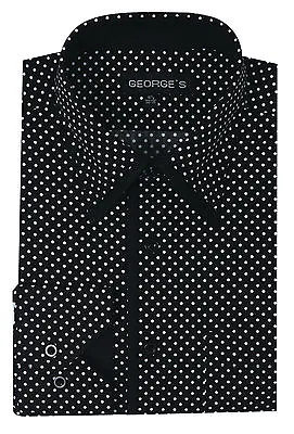 Men's Classic Polka Dot Design Dress Shirt Aqua Black Brown Tan 151/2~201/2 • $21.99