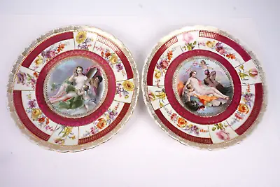 Royal Vienna Set Of 2 Hand Painted Porcelain Figural Plate C 1880's ( 11.5  ) • $395.65