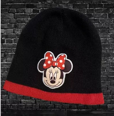 Minnie Mouse Disney Beanie Little Girls Youth One Size Black Red Knit Hat • $3