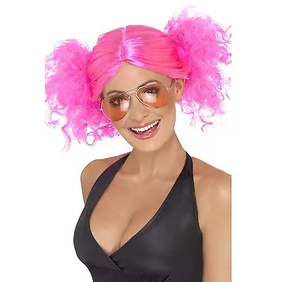 Pink 80's Bunches Wig Punk Rock Rave Pigtail Adult Womens Smiffys Fancy Dress • £14.86