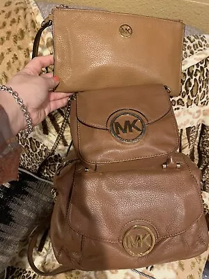 3 Lot Authentic MICHAEL KORS Brown Padded LEATHER PURSE Shoulder Bag Wristlet • $184.95