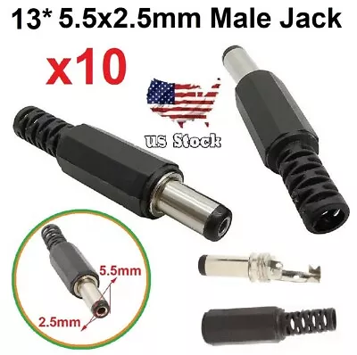 10 Pcs 13mm* 2.5mm X 5.5mm Male DC Power Plug Socket Jack Connector Adapter • $4.75