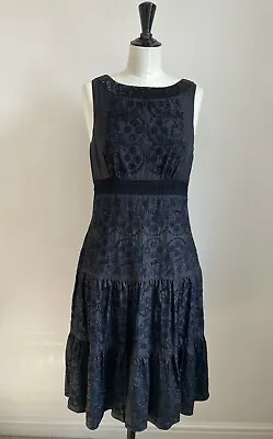 £40 • Buy Tonia Bastyan Silk Taffeta Beaded Tiered Dress Black Size 2 Medium Fit UK 8 - 10