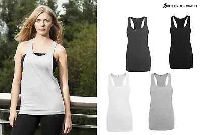 £9.09 • Buy Build Your Brand Women's Loose Tank BY020 - Long Cut Lightweight Gym Cotton Vest