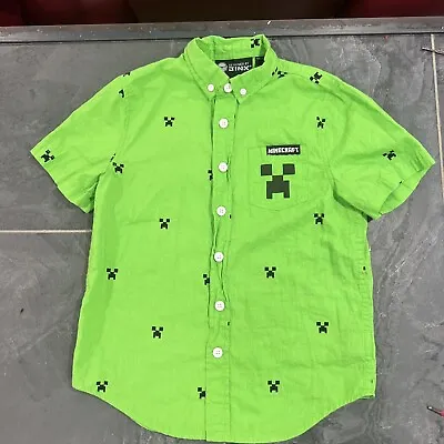 Jinx Kid's Minecraft Green Creeper Button Down Shirt Sz S Gaming Wear Pre-owned • $0.99