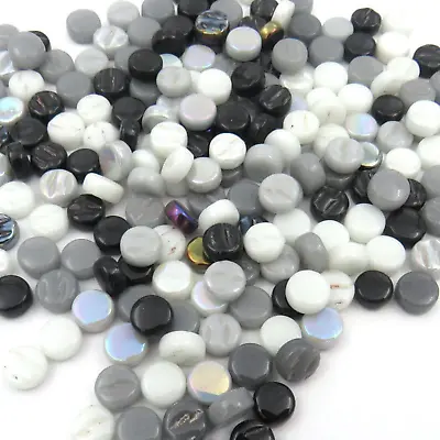 100 Tiles - 8 Mm Round Recycled Glass Tiny Mosaic Tiles -Black Gray White Shades • $6.95