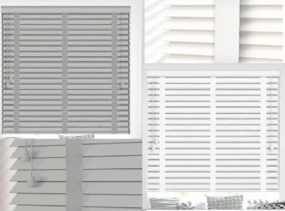 FAUX WOOD 50mm SLATS WHITE/GREY  VENETIAN TAPE  TRIMMABLE WOODEN BLINDS • £19.99