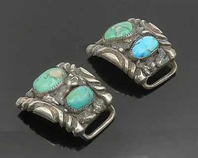 ZUNI NAVAJO 925 Silver - Vintage Heavy Brutalist Turquoise Watch Straps - TR3291 • $295.95