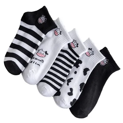 5 Pairs Cow Print Socks Cow Themed Gifts For Women Gifts Cartoon Cow Socks Short • £8.19