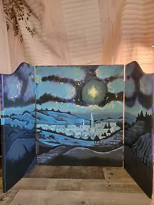 Handpainted Village Accessory Background Drop Nighttime River Town Star Xmas • $68.17