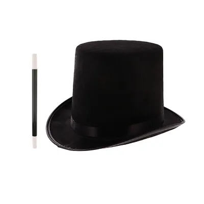 Adults Magician Black Top Hat Magic Wand Set Halloween Fancy Dress Props • £9.10