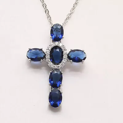 $6.80 • Buy Handmade Jewelry London Blue Topaz Gemstone Silver Women Cross Necklace Pendants