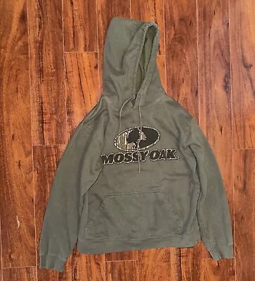 Vintage Sunfaded Mossy Oak Thrashed Hoodie Camo Logo 2000s Y2K Green No Tag • $35