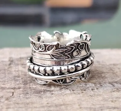 Leaf Design Spinner Ring 925 Sterling Silver Meditation Jewelry All Size MO422 • $11.24