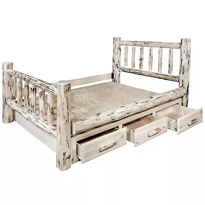 Log QUEEN Storage Bed With Drawers Amish Made Lodge Cabin Furniture • $2324.07